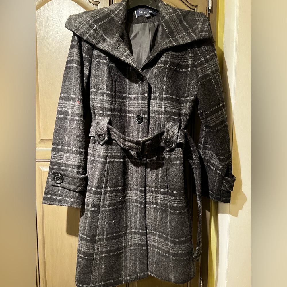 A/X Armani Exchange Women's Gray Plaid Belted Wool-Blend Coat